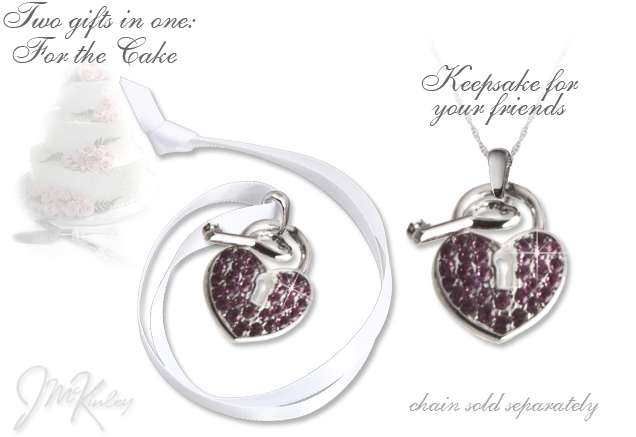 Heart with pink stones wedding cake pendant
