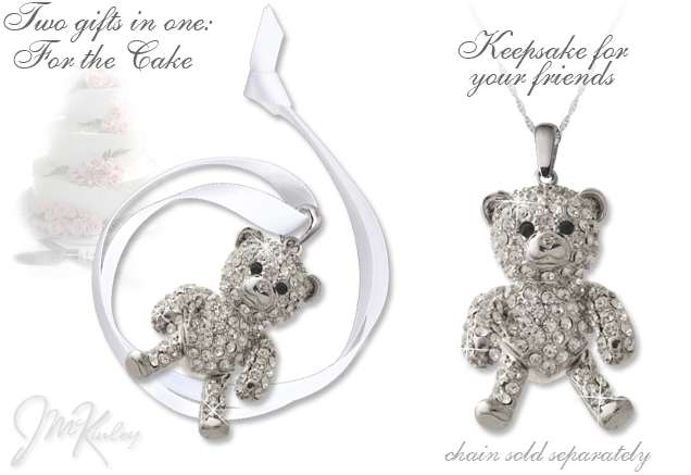 LARGE teddy bear wedding cake pendant measures 2 inches tall with bail