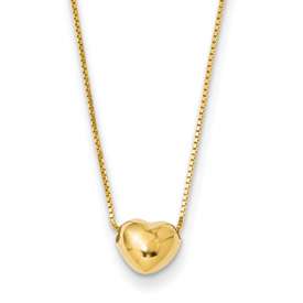 14k gold tiny puffed heart sliding on 16 inch chain